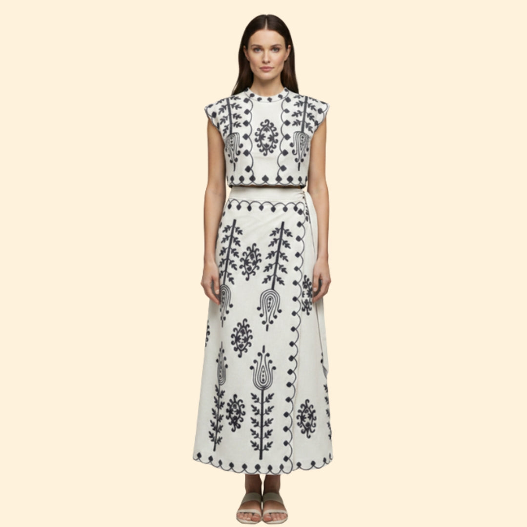 Women’s Two-Piece Dress Floral Embroidery