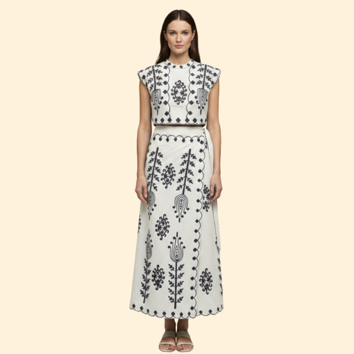 Women’s Two-Piece Dress Floral Embroidery