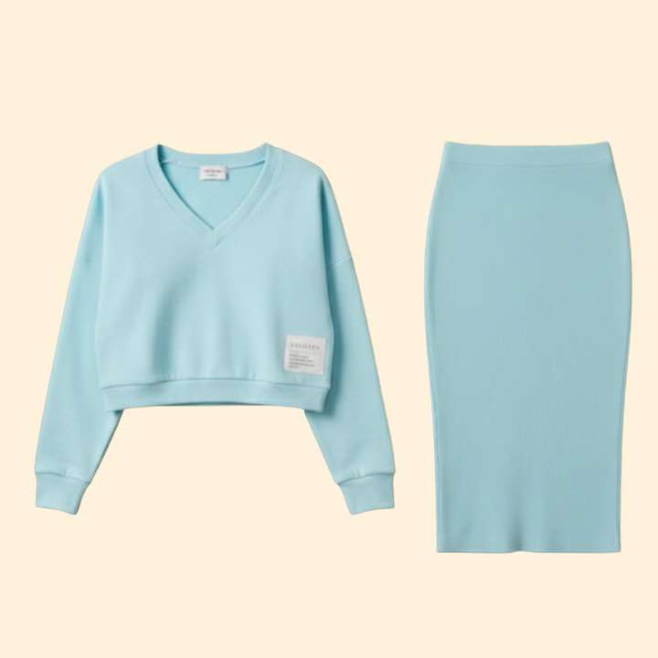 Women's Two-Piece Dress Set with Loose Top and Bodycon Skirt