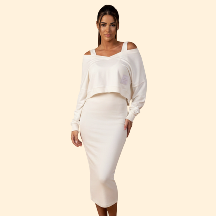 Women's Two-Piece Dress Set with Loose Top and Bodycon Skirt