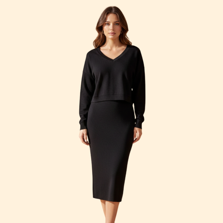 Women's Two-Piece Dress Set with Loose Top and Bodycon Skirt
