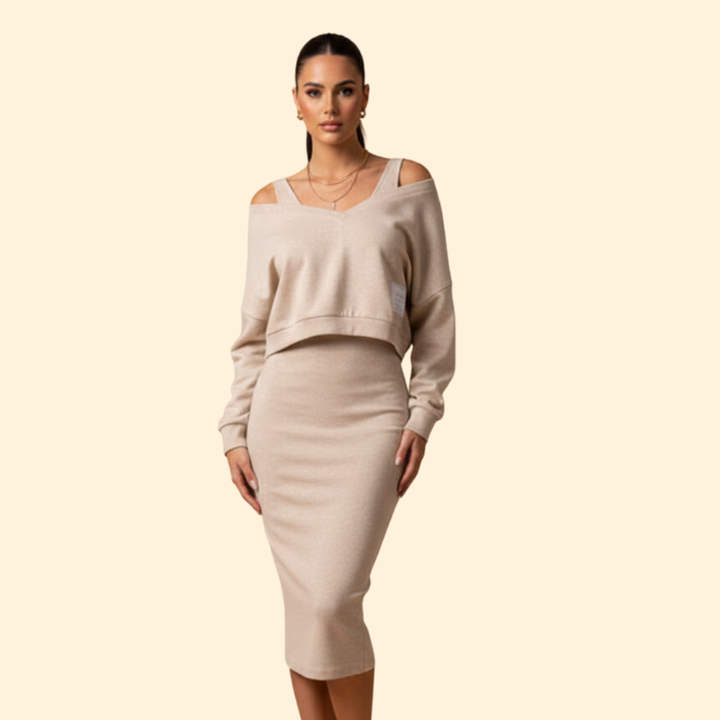 Women's Two-Piece Dress Set with Loose Top and Bodycon Skirt
