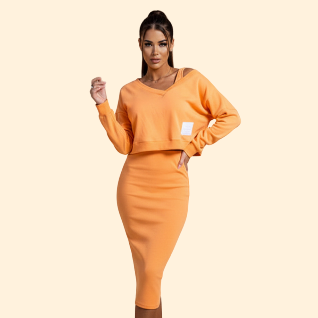 Women's Two-Piece Dress Set with Loose Top and Bodycon Skirt