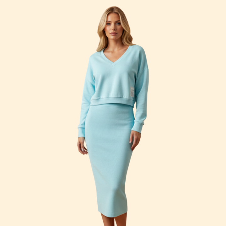 Women's Two-Piece Dress Set with Loose Top and Bodycon Skirt