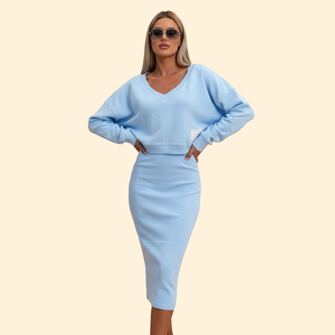 Women's Two-Piece Dress Set with Loose Top and Bodycon Skirt