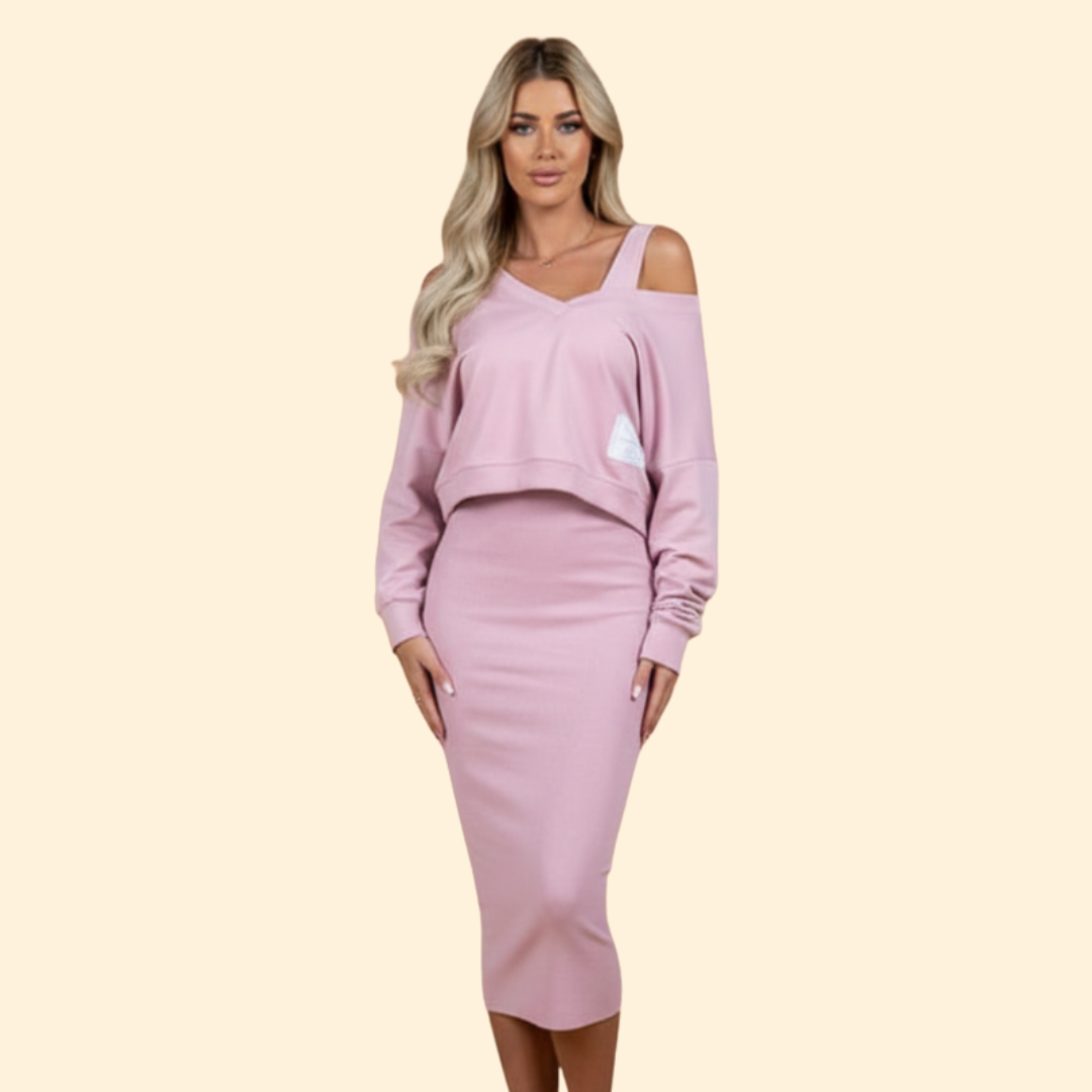 Women's Two-Piece Dress Set with Loose Top and Bodycon Skirt