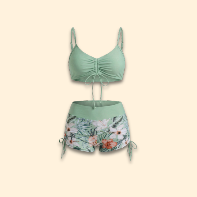 Women’s Two-Piece Floral Bikini with Ruched Top