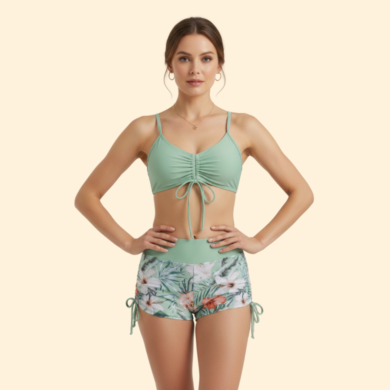 Women’s Two-Piece Floral Bikini with Ruched Top