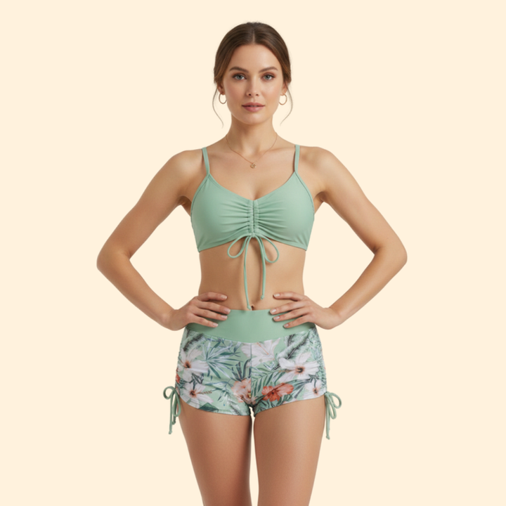 Women’s Two-Piece Floral Bikini with Ruched Top