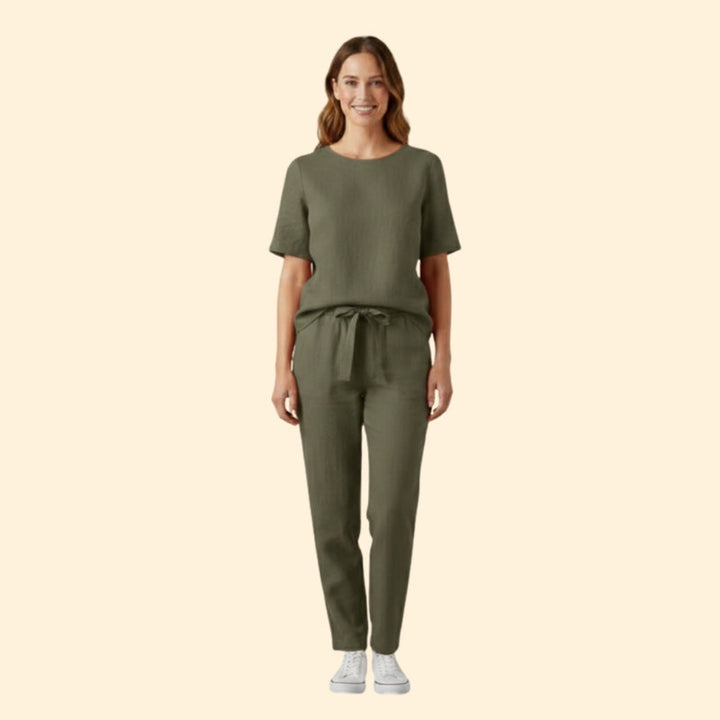 Women’s Two-Piece Set with Short Sleeve Top