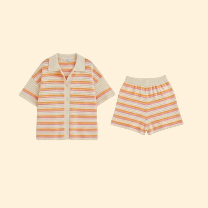 Women’s Two-Piece Set with Striped Button-Up Shirt