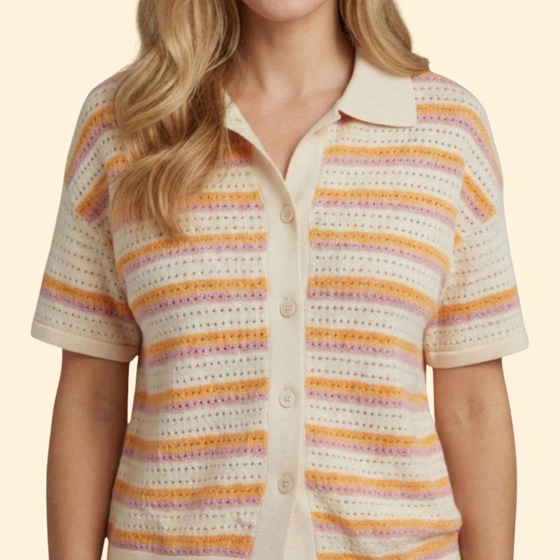 Women’s Two-Piece Set with Striped Button-Up Shirt