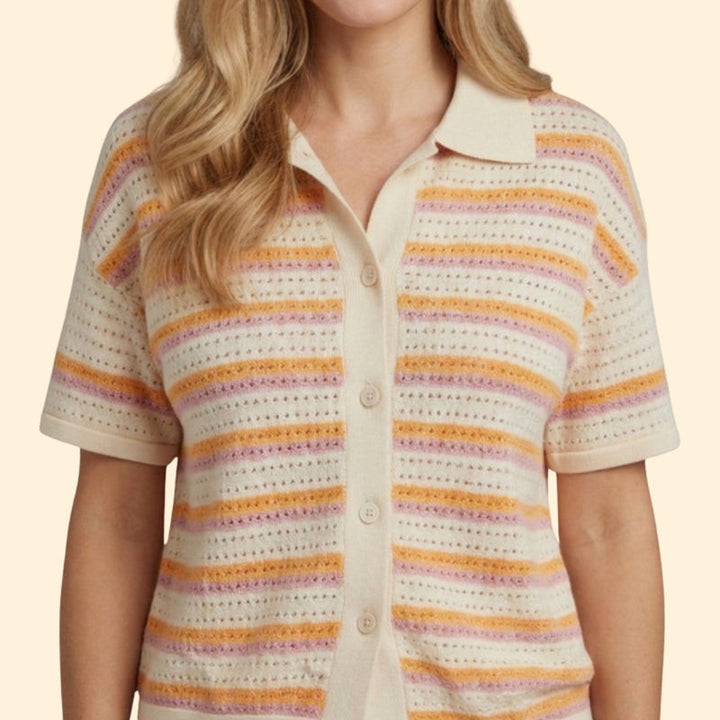 Women’s Two-Piece Set with Striped Button-Up Shirt