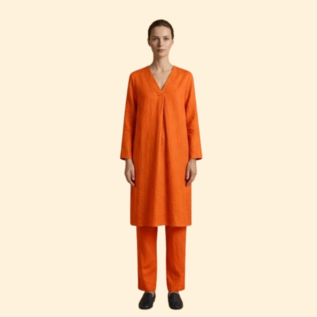 Women’s Two-Piece Set with V-Neck Tunic