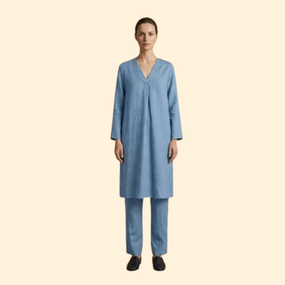 Women’s Two-Piece Set with V-Neck Tunic