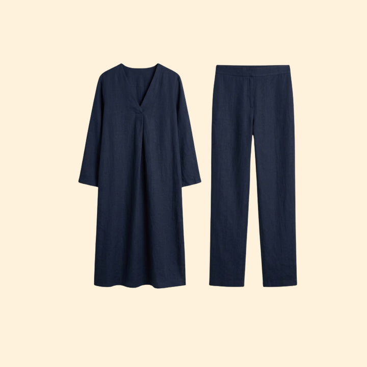 Women’s Two-Piece Set with V-Neck Tunic