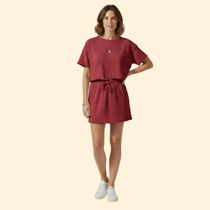 Women’s Two-Piece Skirt Set with Short Sleeve Top