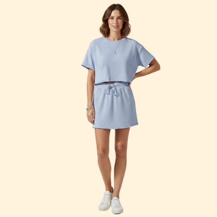 Women’s Two-Piece Skirt Set with Short Sleeve Top
