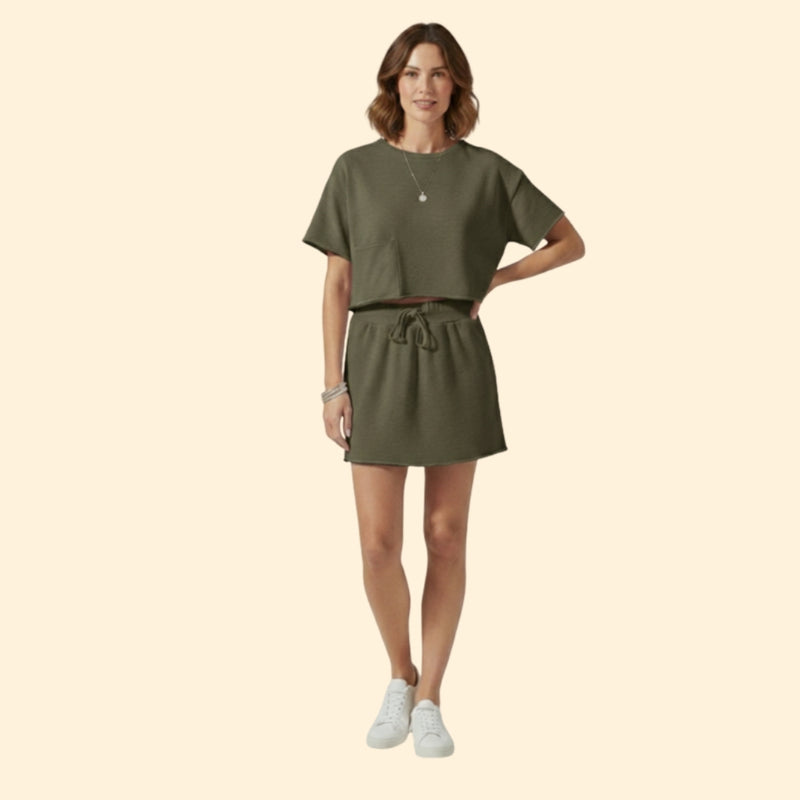 Women’s Two-Piece Skirt Set with Short Sleeve Top