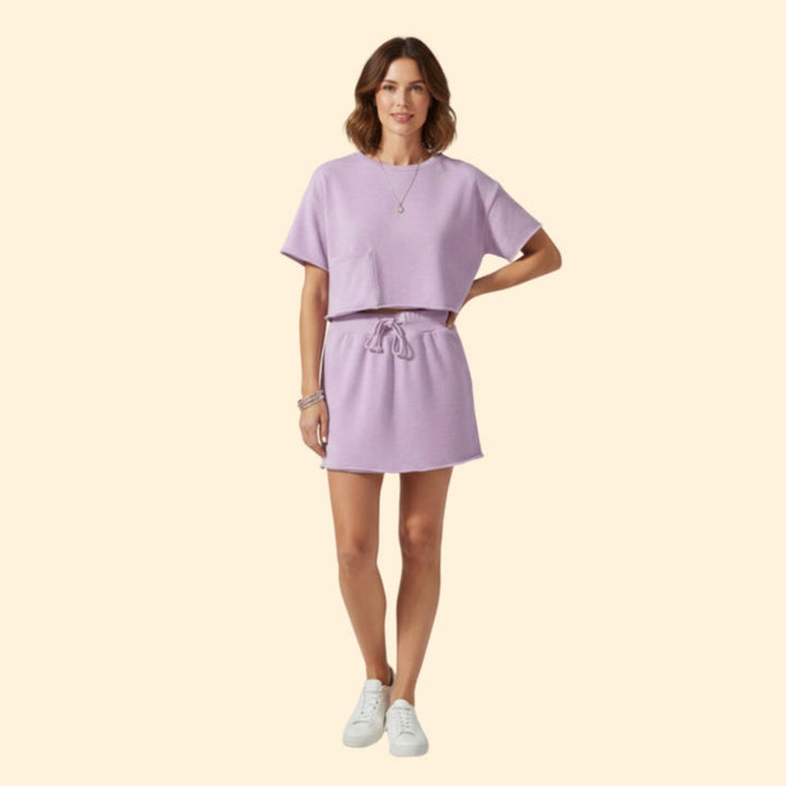 Women’s Two-Piece Skirt Set with Short Sleeve Top