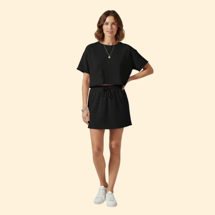 Women’s Two-Piece Skirt Set with Short Sleeve Top