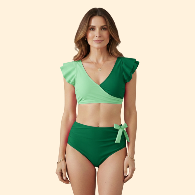 Women’s Two-Piece Swimsuit with Ruffled Sleeves