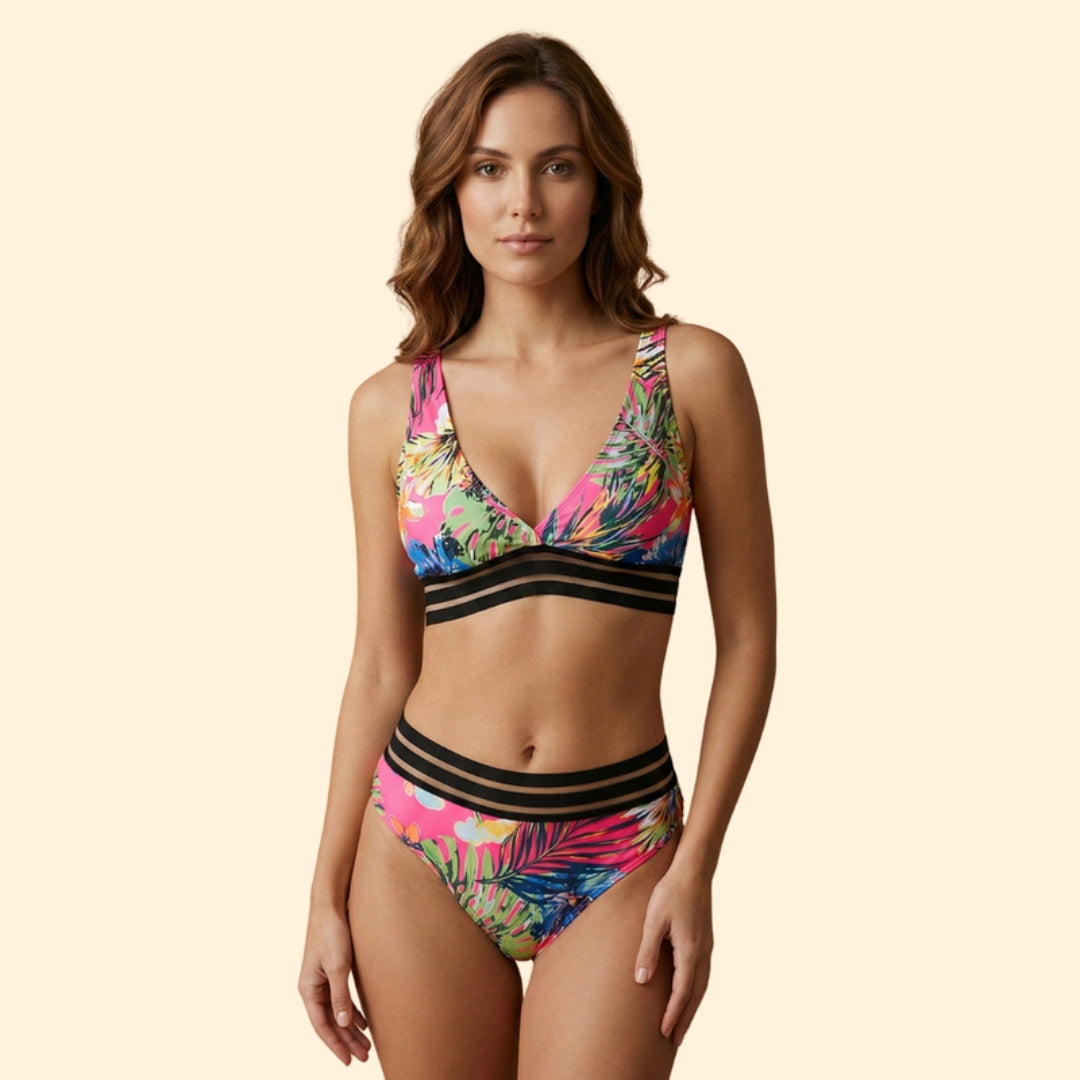 Women’s Two-Piece Swimwear with Tropical Print