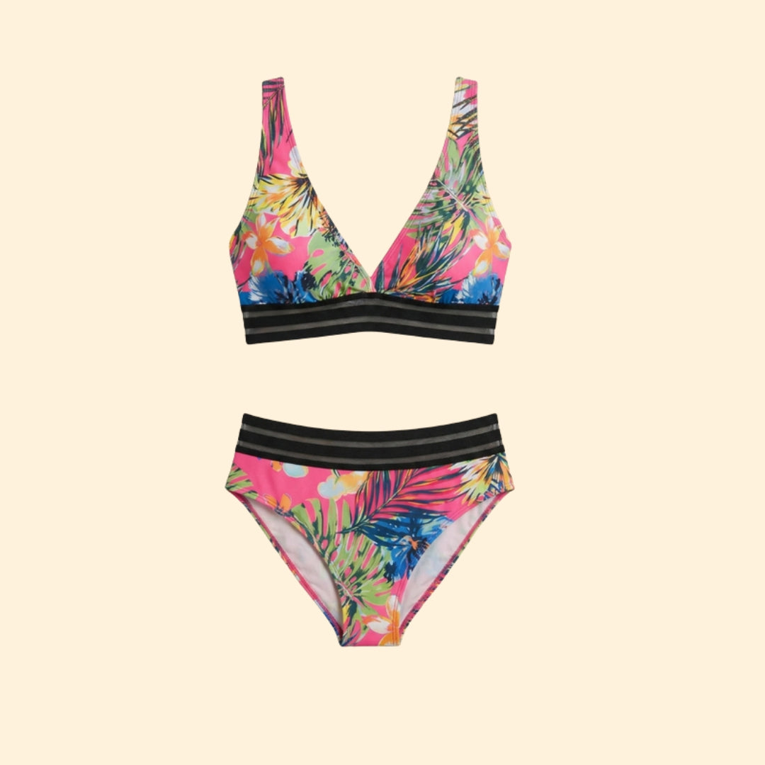 Women’s Two-Piece Swimwear with Tropical Print