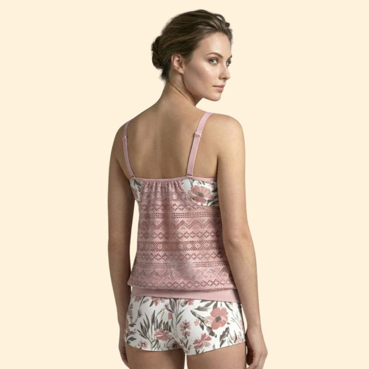 Women’s Two-Piece Tankini Set with Lace Patterned Top