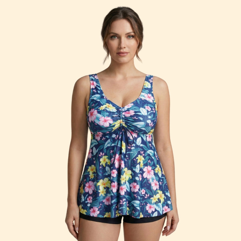 Women’s Two-Piece Tankini with High-Waisted Shorts