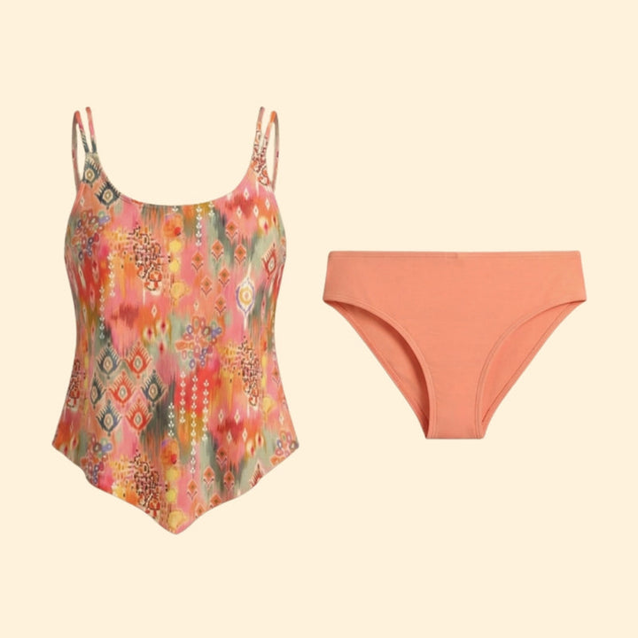 Women’s Two-Piece Tankini with Patterned Top
