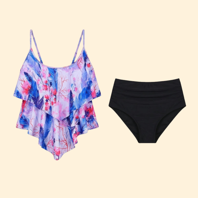 Women's Two-Piece Tankini with Ruffle Top