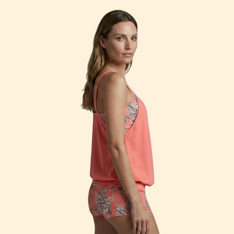 Women’s Two-Piece Tankini with Tropical Print Shorts