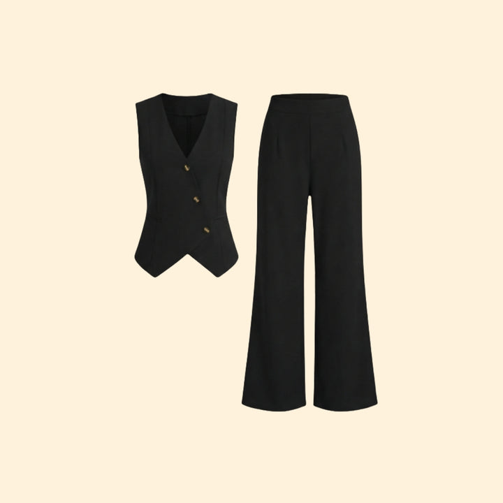 Women’s V-Neck Blouse and Wide-Leg Pants Set