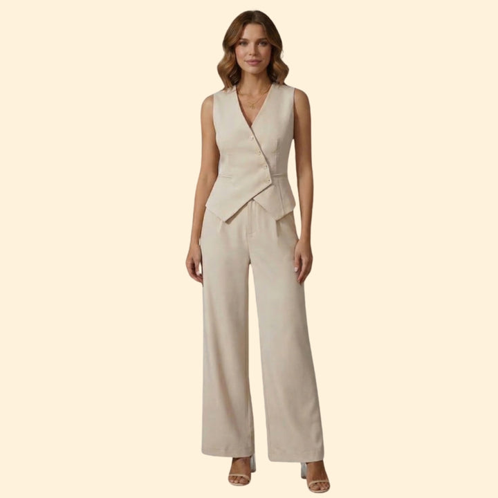 Women’s V-Neck Blouse and Wide-Leg Pants Set