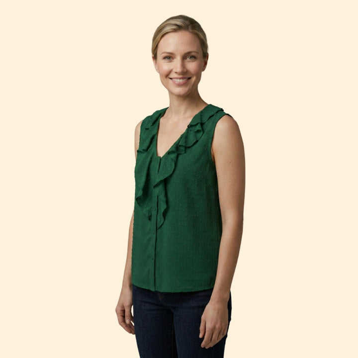 Women's V-Neck Blouse with Button Front Design