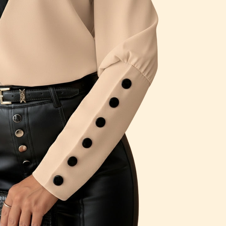 Women’s V-Neck Blouse with Color Block Detail