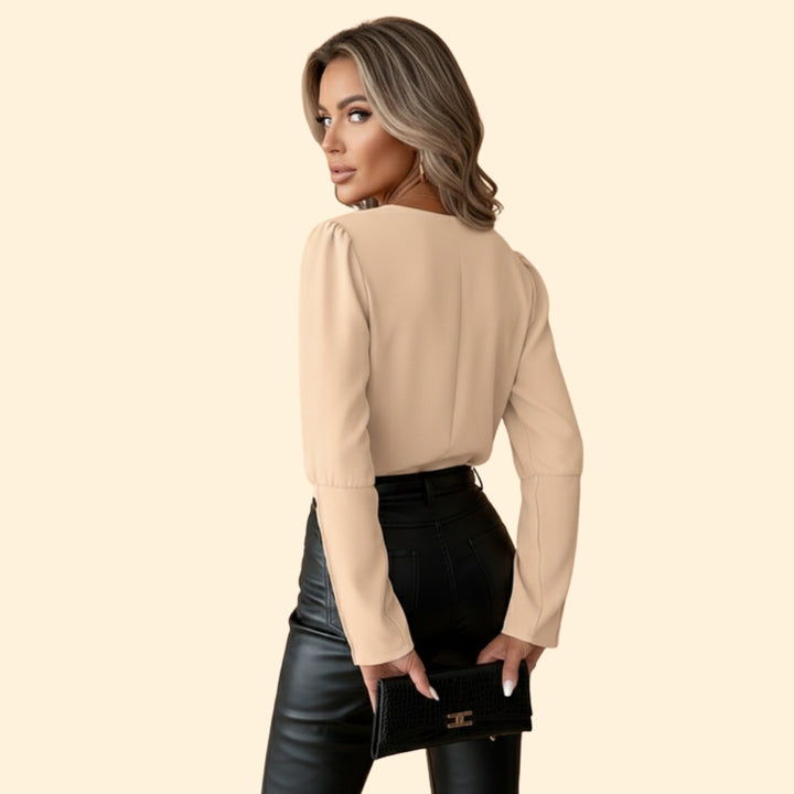 Women’s V-Neck Blouse with Color Block Detail