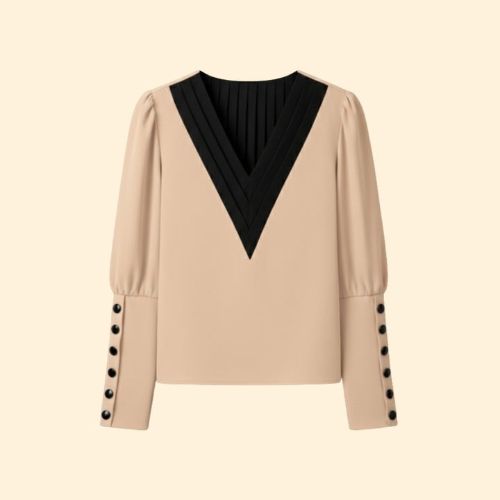 Women’s V-Neck Blouse with Color Block Detail