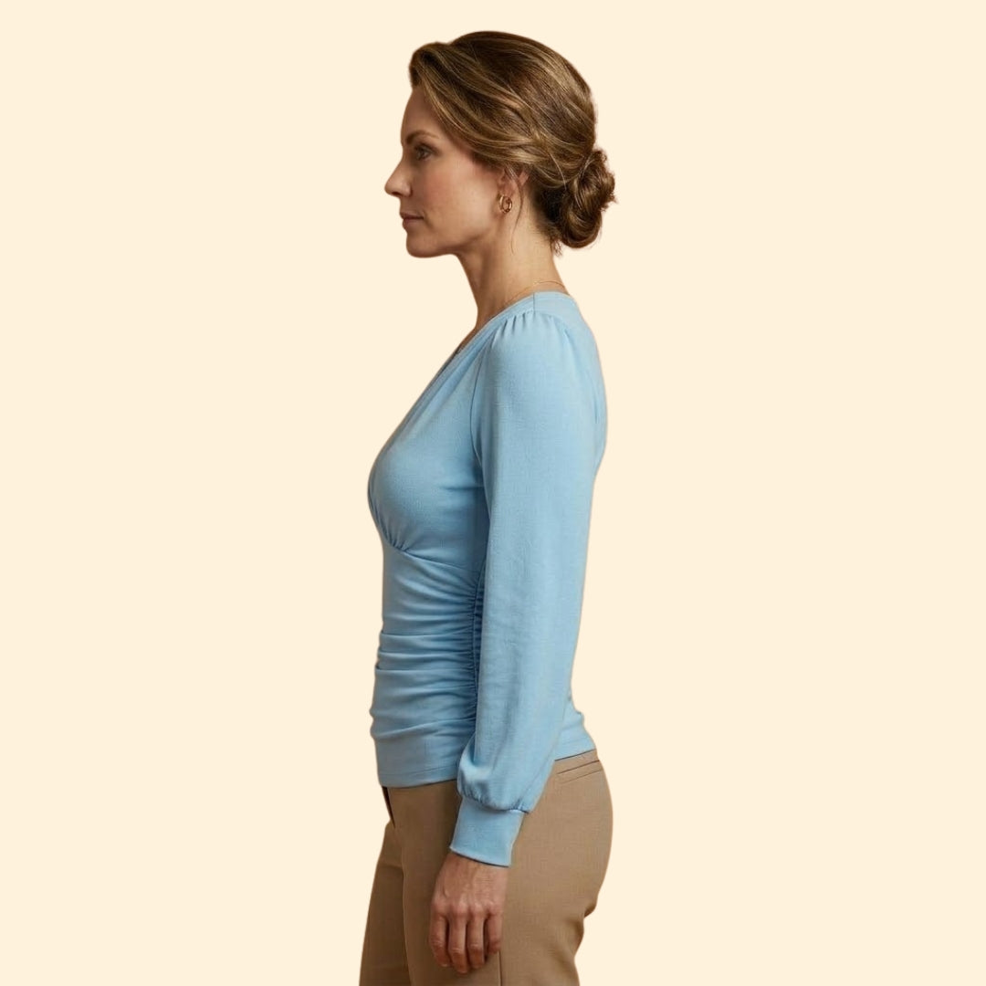 Women’s V-Neck Blouse with Gathered Sleeves
