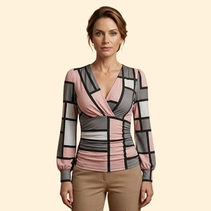 Women’s V-Neck Blouse with Gathered Sleeves