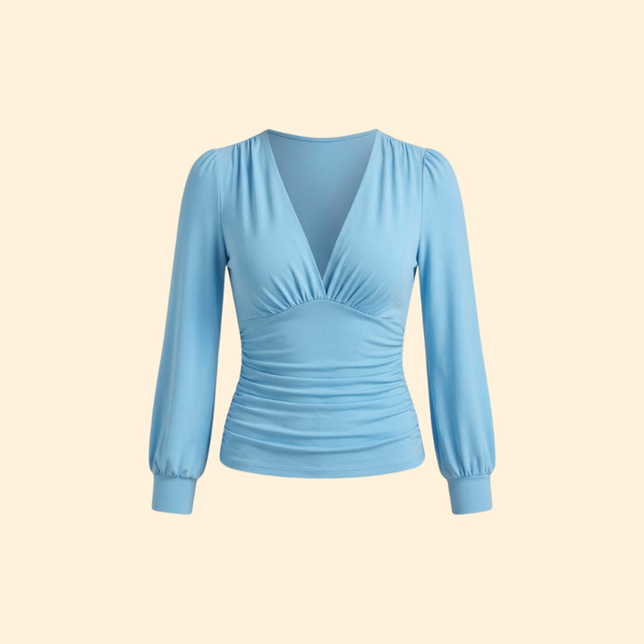 Women’s V-Neck Blouse with Gathered Sleeves
