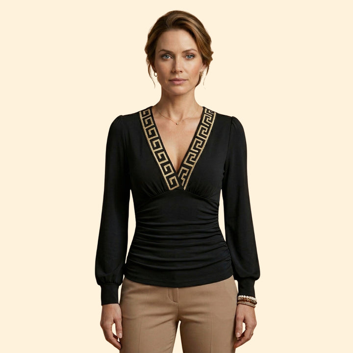 Women’s V-Neck Blouse with Gathered Sleeves