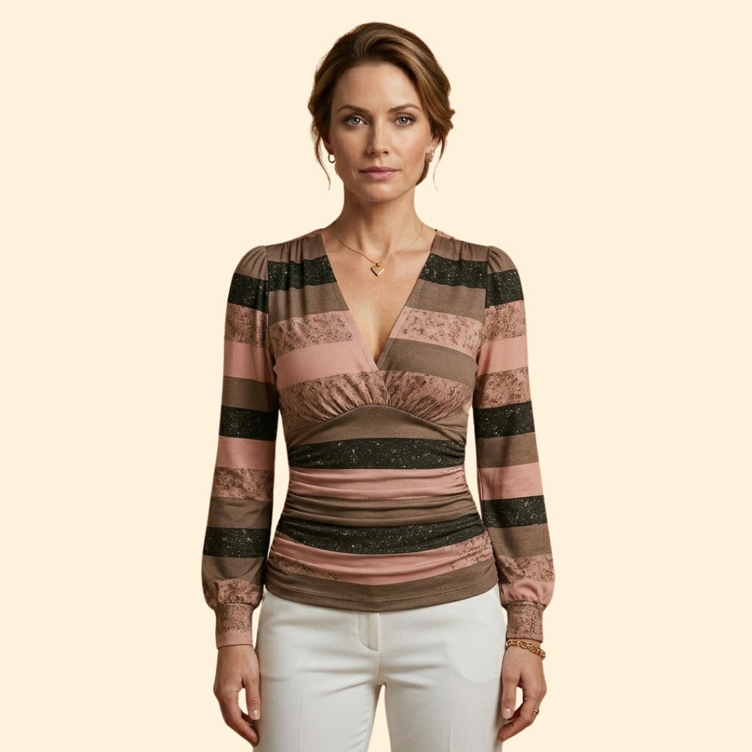 Women’s V-Neck Blouse with Gathered Sleeves