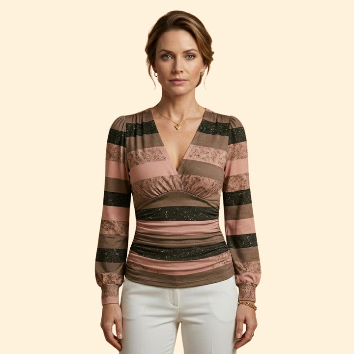 Women’s V-Neck Blouse with Gathered Sleeves