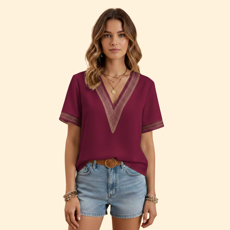 Women’s V-Neck Blouse with Lace Details