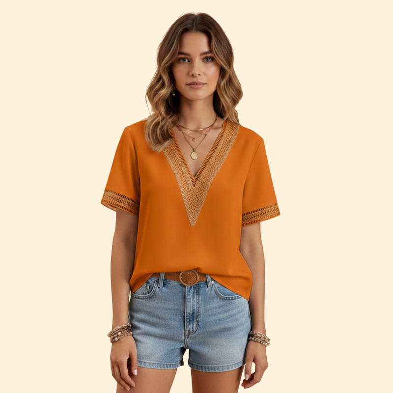 Women’s V-Neck Blouse with Lace Details