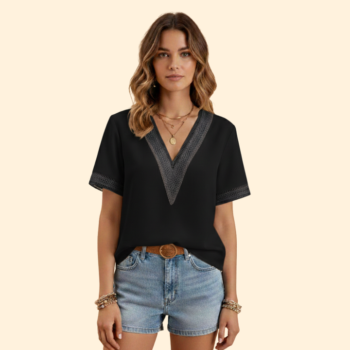 Women’s V-Neck Blouse with Lace Details