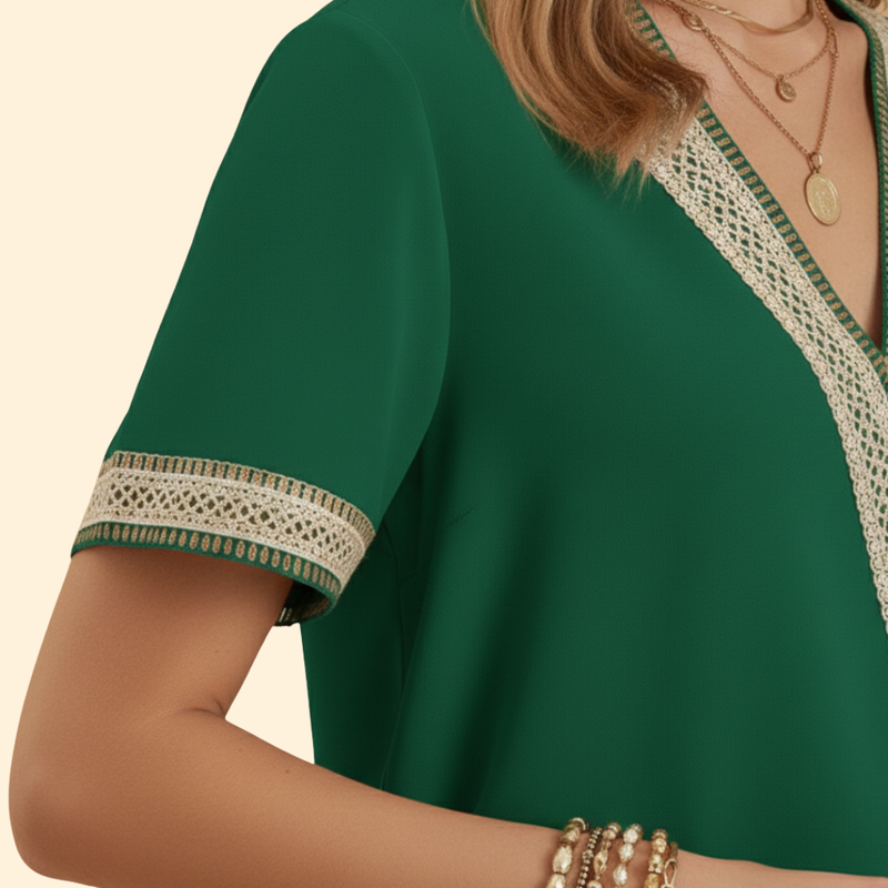 Women’s V-Neck Blouse with Lace Details
