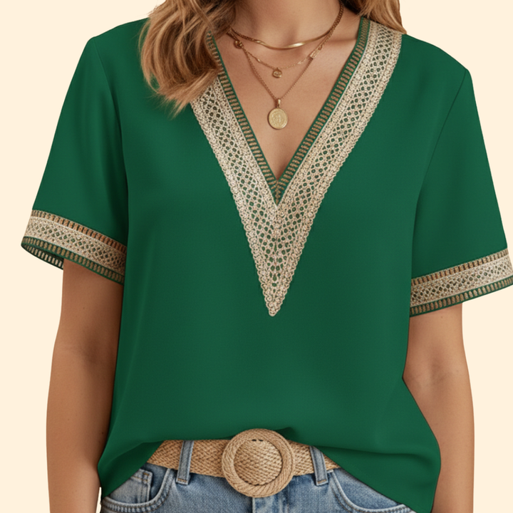Women’s V-Neck Blouse with Lace Details
